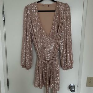 Women's Rose Gold Sequin Wrap Dress